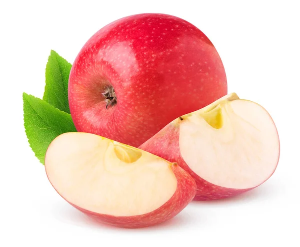 Een Rode Appel Fruit Twee Stukken Geïsoleerd Witte Achtergrond — Stockfoto