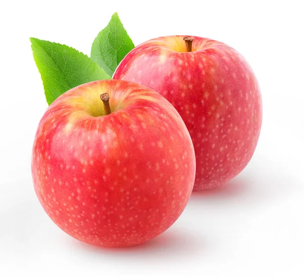 Izolovaná Červená Jablka Dvě Celé Růžová Dáma Jablka Izolované Bílém — Stock fotografie