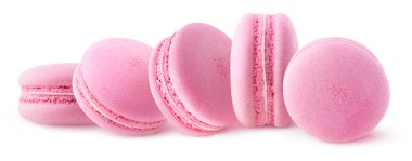 Beyaz arka planda beş sıra halinde beş çilekli kurabiye.