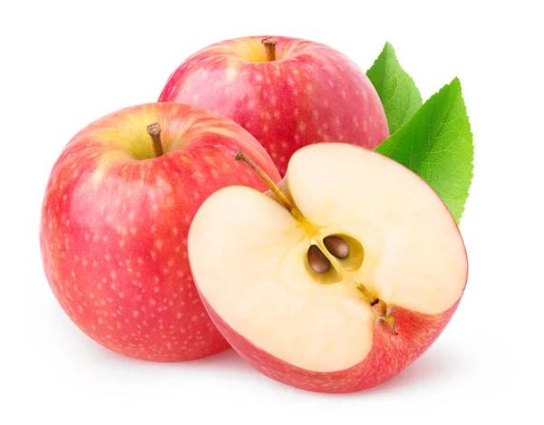 Vereinzelte Äpfel Zwei Ganze Pink Lady Äpfel Und Eine Hälfte — Stockfoto