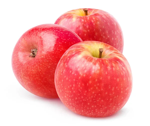 Trois Pommes Rouges Entières Isolées Sur Fond Blanc — Photo