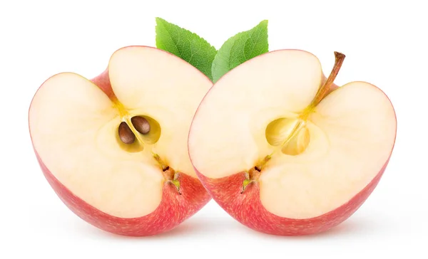 Červené Jablko Ovoce Snížit Polovinu Izolované Bílém Pozadí — Stock fotografie