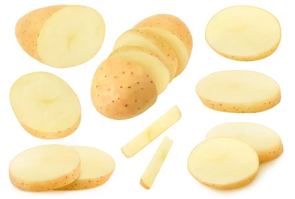 Zole Patates Koleksiyonu Beyaz Arka Planda Izole Edilmiş Çiğ Patates — Stok fotoğraf