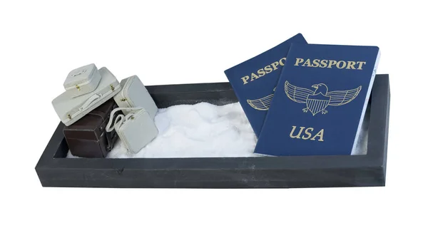 Suitcases Baggages Sand Passports Path Included — Stock Photo, Image