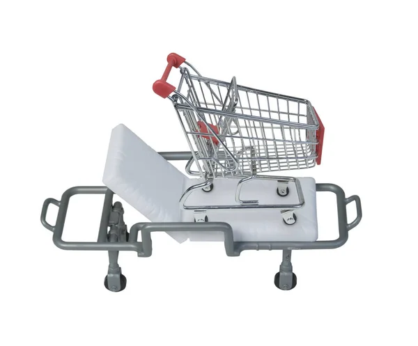 Koszyk Szpitalnym Wózku Aby Pokazać Zdrowie Zakupów Ścieżka Wliczona Cenę — Zdjęcie stockowe