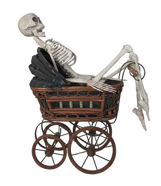 Squelette Dans Berceau Vintage Avec Couvercle Pliant Poignée Chemin Inclus — Photo