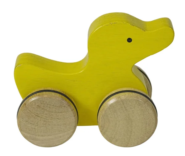 Old Vintage Yellow Wooden Duck Toy Cesta Ceně — Stock fotografie