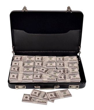 Para dolu iş sırasında bir şeyler taşımak için kullanılan açık deri evrak çantası.