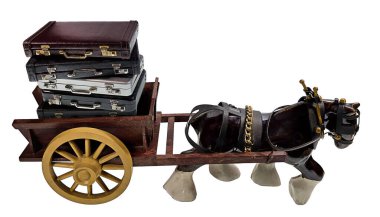 İş aramak ağır iştir. Evrak çantasıyla dolu tahta bir arabayı sürükleyen bir at tarafından gösterilir.