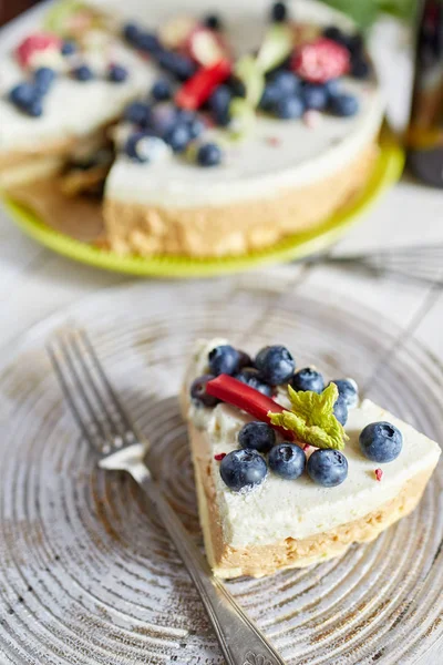 Close Slice Raw Avacado Cake Spoon Next — Stock Photo, Image