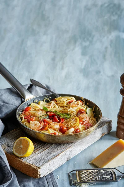 Piatto Pasta Pomodori Frutti Mare — Foto Stock