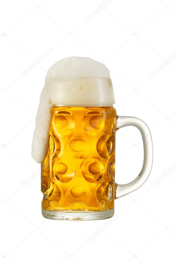 Big traditional glass of Bavarian beer isolated on white