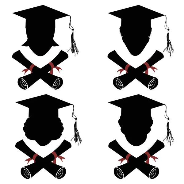 Cabeza Personas Graduadas Aisladas Con Icono Diploma Fondo Blanco — Vector de stock
