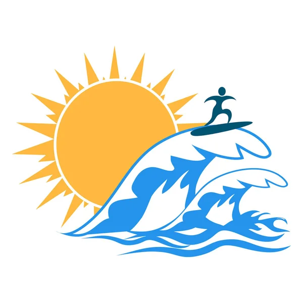 Sol Aislado Olas Mar Logotipo Surf Sobre Fondo Blanco — Vector de stock