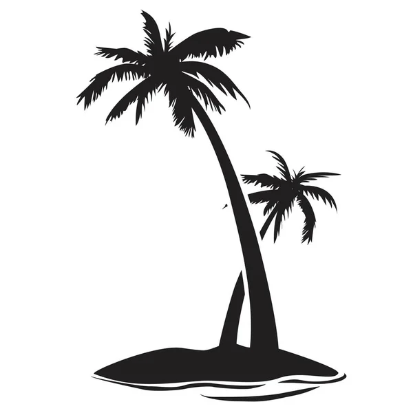 Isolaetd Palmeira Ilha Silhueta Fundo Branco — Vetor de Stock