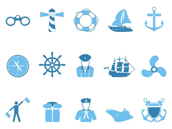Isolated Blue Sailing Icons Set White Background — Stock Vector