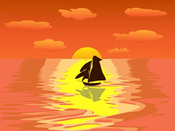 Nature Background Sailboat Sunset Sea — Stock Vector