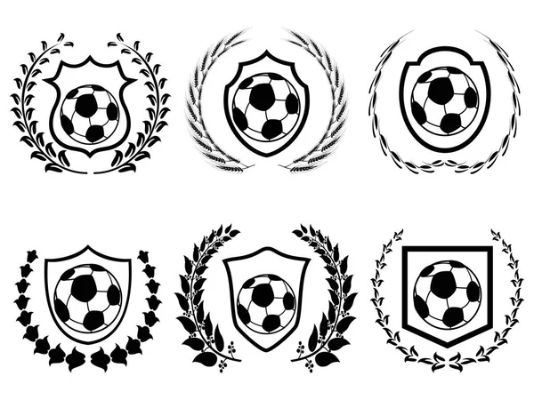 Escudo Fútbol Aislado Con Iconos Corona Laurel Conjunto Fondo Blanco Vector de stock