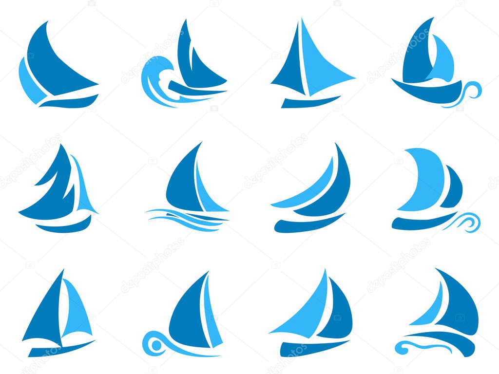 isolated blue abstract sailboat icon from white background