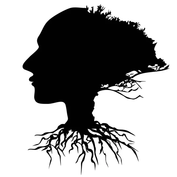 Isolated Black Human Head Tree Vector White Background — Stock Vector
