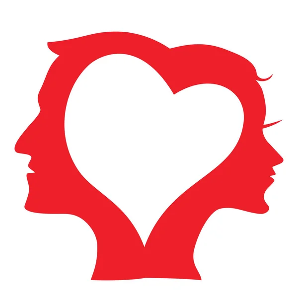 Izole Erkek Kadın Silueti Beyaz Arka Plan Aşk Kalbinde Baş — Stok Vektör