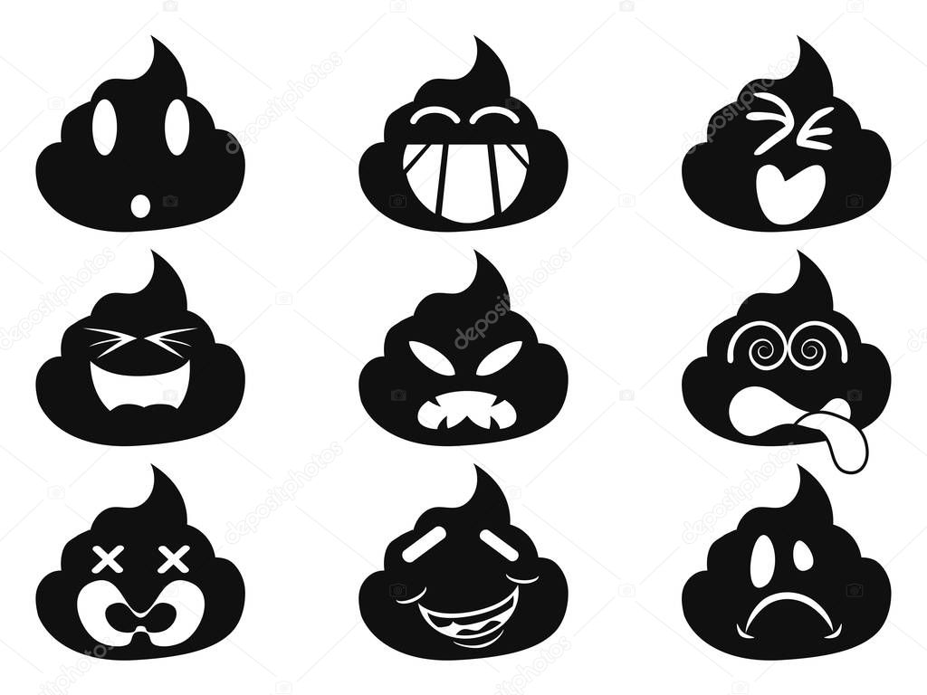 isolated funny smiley shit face icons from white background