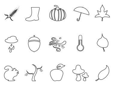 izole sonbahar anahat simgeleri beyaz arka plan ayarlamak