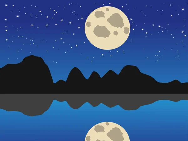 Hermoso Fondo Natural Luna Azul Noche Lago — Vector de stock