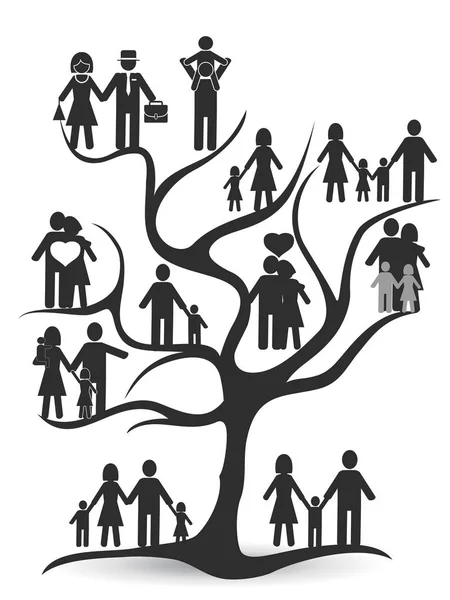 Beyaz Arka Plan Izole Siyah Aile Ağacından — Stok Vektör