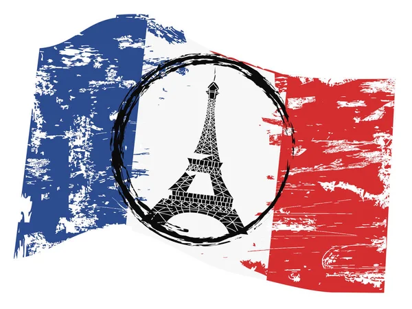 Φόντο Του Grungy Γαλλική Σημαία Παρίσι Πύργος Σύμβολο — Διανυσματικό Αρχείο