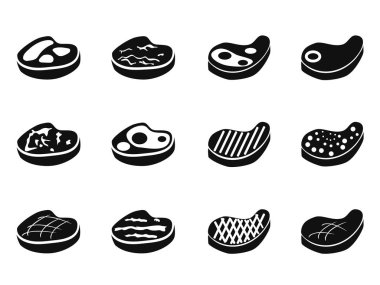 izole siyah sığır biftek simgeler beyaz arka plan