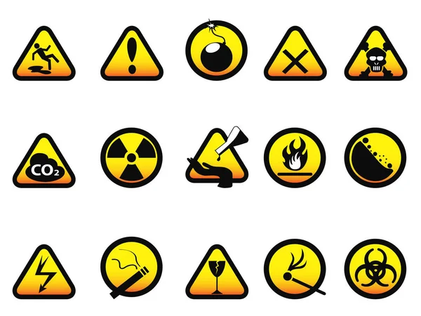 Icônes Isolées Signe Danger Couleur Réglées Partir Fond Blanc — Image vectorielle