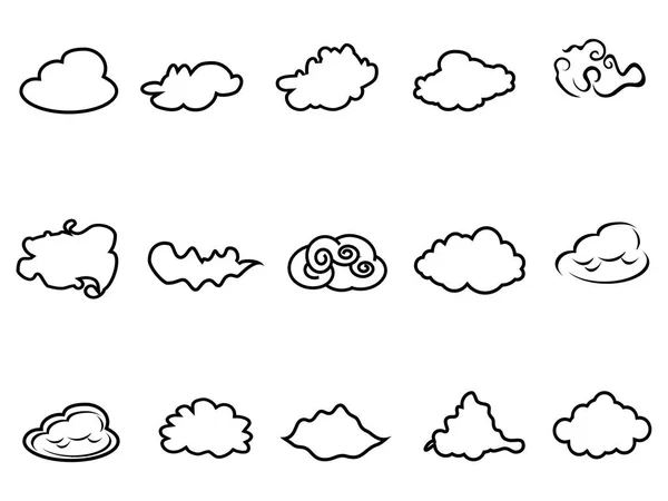 Geïsoleerde Doodle Cloud Overzicht Pictogrammen Instellen Van Witte Achtergrond — Stockvector