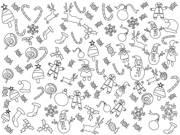 Seamless Background Doodle Christmas Patterns Outline — Stock Vector