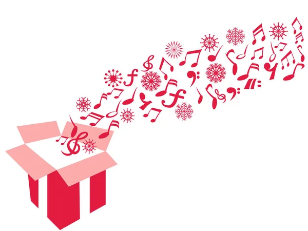 Isolé Boîte Cadeau Couleur Rouge Note Musique Flocon Neige Fond — Image vectorielle