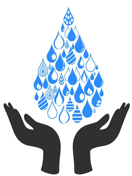 Białym Tle Streszczenie Oszczędzać Wodę Symbol Ręki Przytrzymaj Spływ Wody Wektor Stockowy