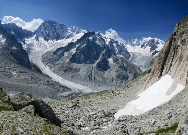 Grandes Jorasses Mont Blanc Doruklarına Chamonix French Alps Leaschaux Buzul — Stok fotoğraf
