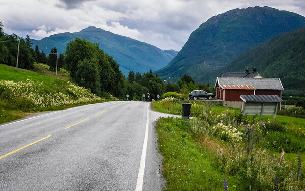 Beautiful nature of Norway, mountains, gorges, mountain road 