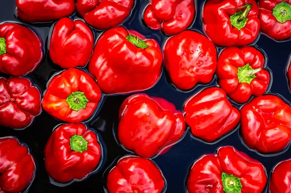 Poivrons rouges frais lavés à l'eau — Photo