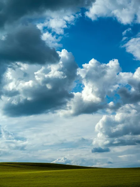 緑の野の上の劇的な雲 — ストック写真