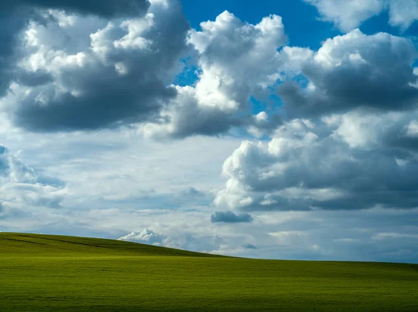 緑の野の上の劇的な雲 — ストック写真