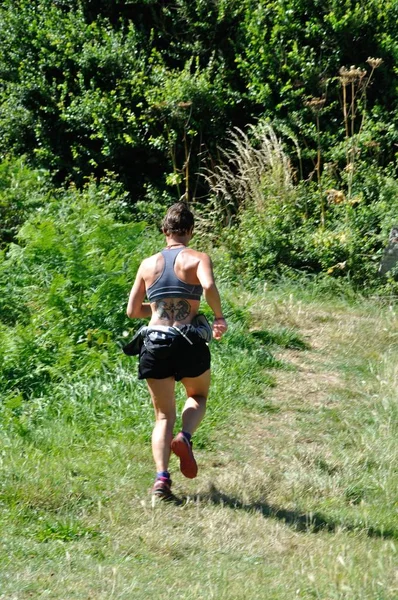 Plouha_France July 2016 Jogger Woman Gr34 Plouha Brittany — Stock Photo, Image