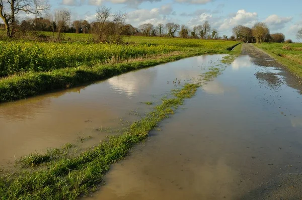 Uma Pista Campo Inundada Bretanha — Fotografia de Stock