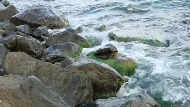 Le onde del Mar Nero battevano contro le pietre . — Video Stock