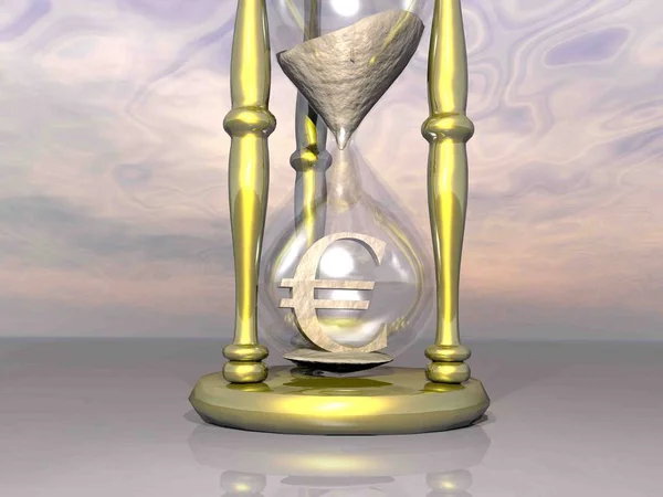 時間はお金です:ユーロのためのゴールデン砂時計 - 3Dレンダリング — ストック写真