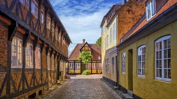 Straat en huizen in Ribe Town, Denemarken — Stockfoto