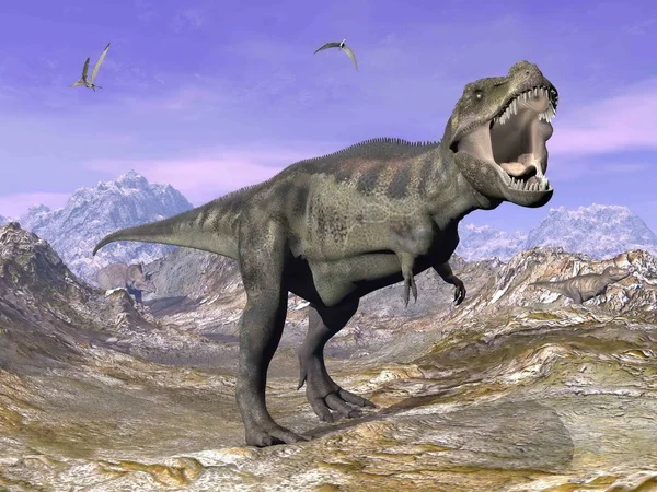Рев тираннозавра T-Rex в природе - 3D рендеринг — стоковое фото