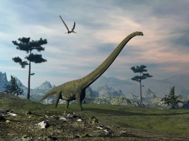 Mamenchisaurus dinosaur walk - 3D render clipart