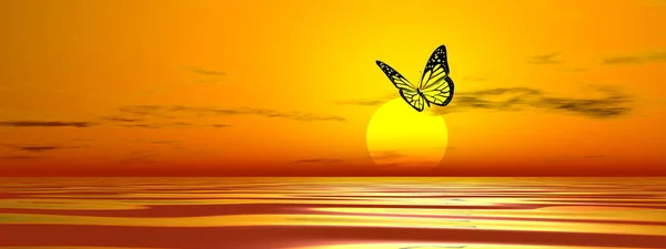 蝶が太陽に飛ぶ- 3Dレンダリング — ストック写真
