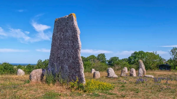 Entierro de barcos de piedra vikingos en la isla de Oland, Gettlinge, Suecia —  Fotos de Stock